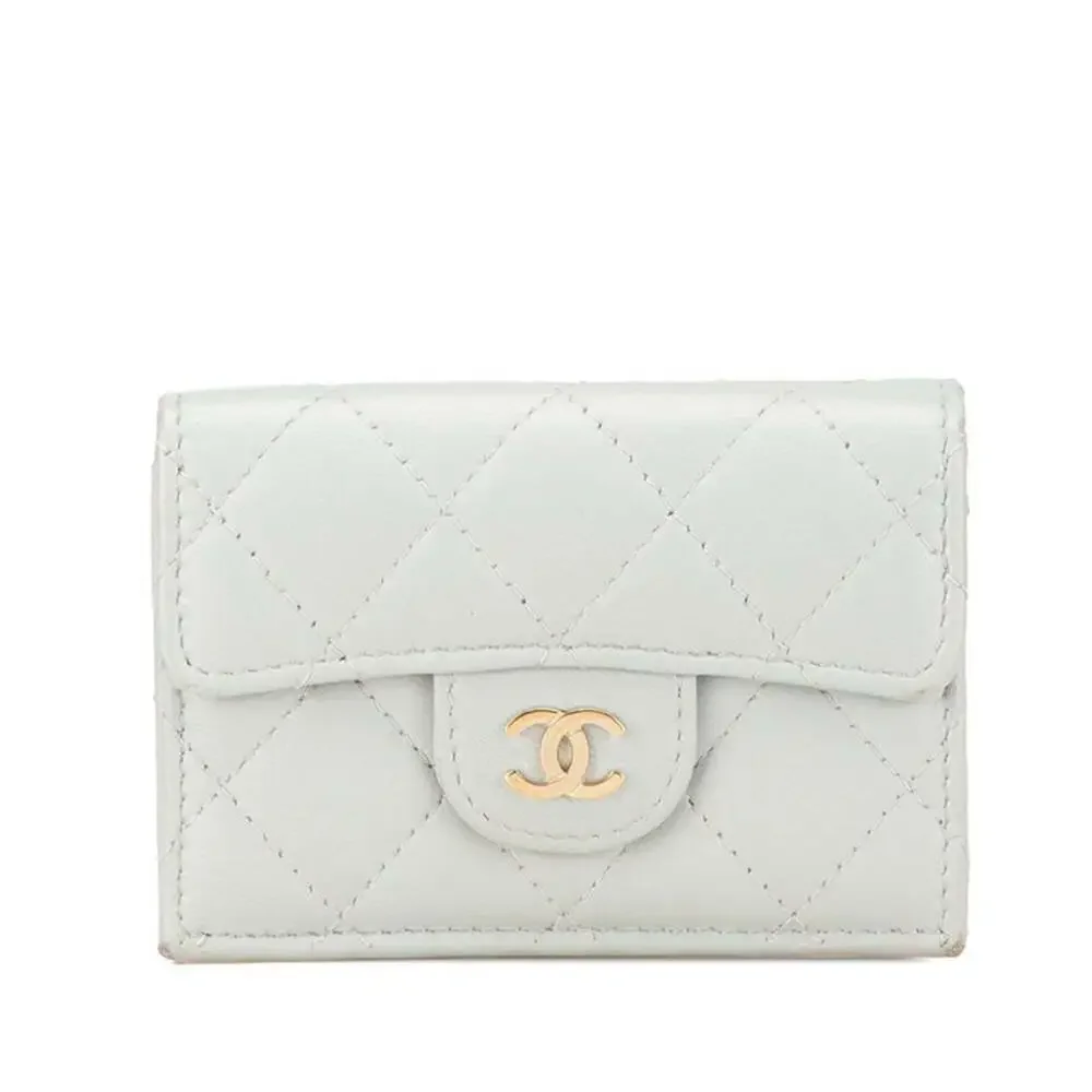 CHANEL Gray Lambskin Leather Wallet